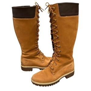 Timberland womens 14” lace up suede leather boots size 8.5 waterproof tall tan